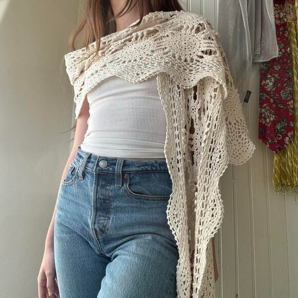 Vintage Doily Crochet Scarf Cottagecore Dainty Feminine - Picture 1 of 6